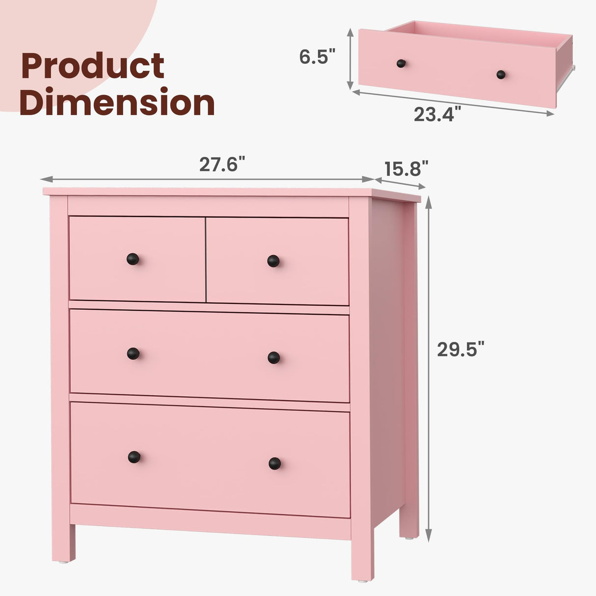FansaFurn 3 Drawer Dresser with Soft-Close Drawers, Wood Nightstand Cabinet with 3 Spacious Drawers, Chest of Drawers, Modern Wood Dresser, Ideal for Bedroom, Living Room, Entryway, Hallway, Pink FansaFurn