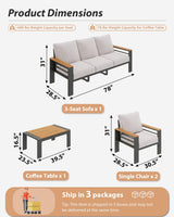 Aoxun Aluminum Outdoor Patio Furniture Set, 5 Seats Outdoor Sectional with Coffee Table, Patio Conversation Sets with Upgraded Armrests and Cushions for Backyard, Garden and Poolside（Grey） Aoxun