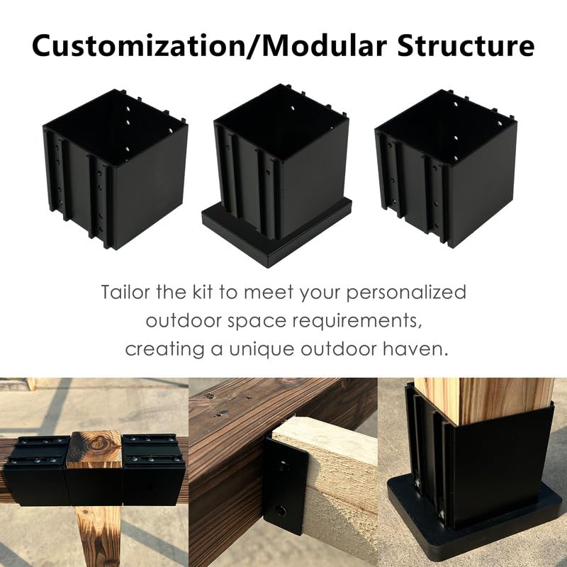 2 Sets DIY Pergola Brackets 3-Way Right Angle Corner Bracket, Gazebo Hardware Kits for Outdoor Patio Pergola Extension Wood Stand Kit Kozyard