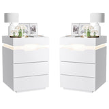YESHOMY Nightstand with LED Light and Charging Station, Endtable with 3 Drawers, Bedside Table with Large Capacity, for Bedroom, Set of 2, 27.5" Height, White YESHOMY