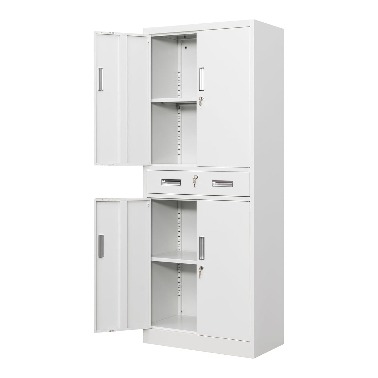 CJF Metal Storage Cabinets with Drawer and Adjustable Shelves, Locking Storage Cabinet for Pantry Kitchen Home Office Garage Living Dining Room (White) CJF