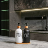 MOMEEMO Glass Soap Dispenser Set, Contains Hand Soap Dispenser and Dish Soap Dispenser, Suitable for Black and White Kitchen Decor. (Black & White) MOMEEMO
