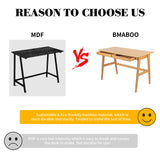 Nnewvante Writing Computer Desk 46" Bamboo Home Office Table with 2 Drawers, Modern Furniture Simple Study Makeup Workstation Nnewvante