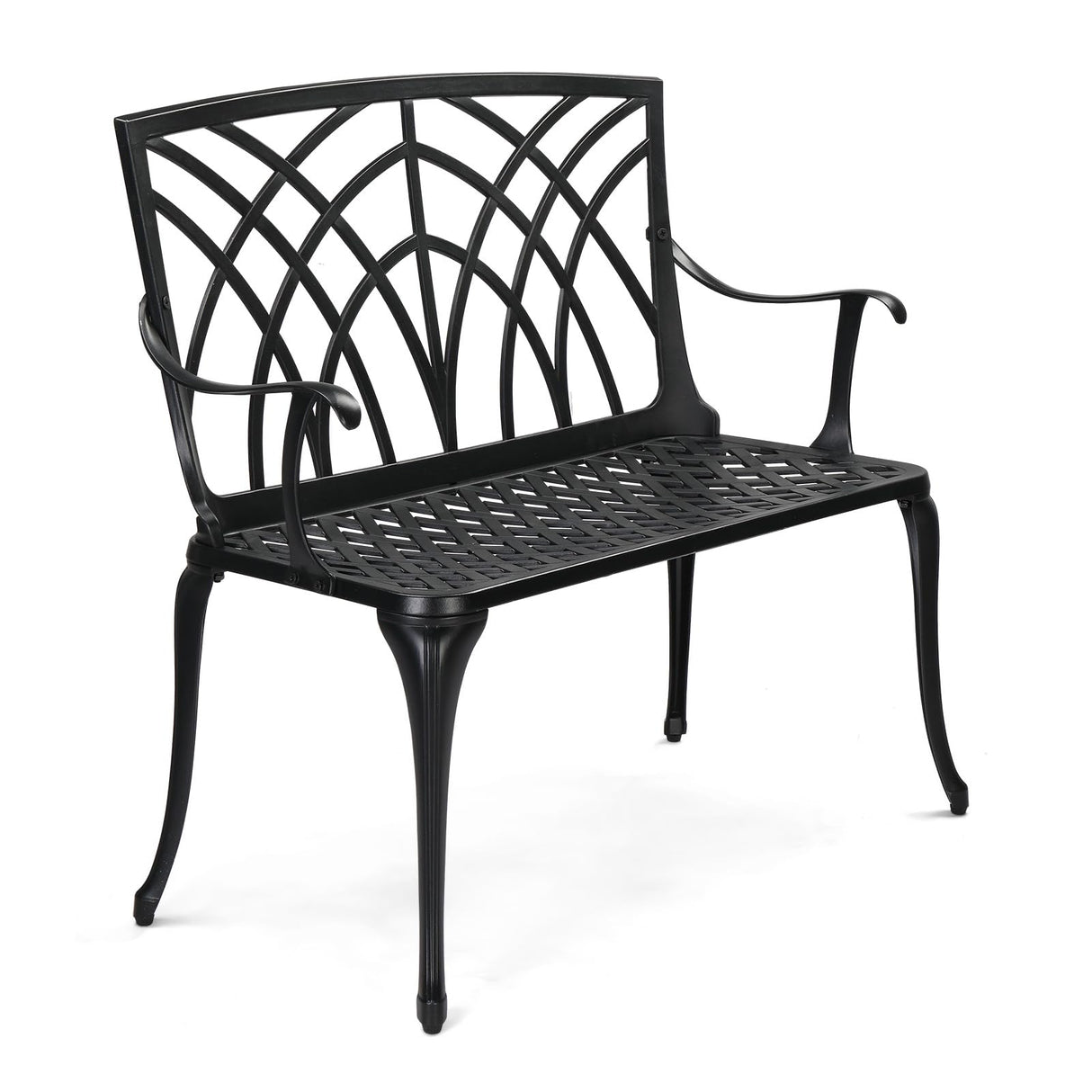 VINGLI 38" Outdoor Bench Cast Aluminium Garden Bench, Orchid Porch Bench Patio Bench Deck Furniture for 1-2 Person Seat (Black) VINGLI