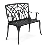 VINGLI 38" Outdoor Bench Cast Aluminium Garden Bench, Orchid Porch Bench Patio Bench Deck Furniture for 1-2 Person Seat (Black) VINGLI