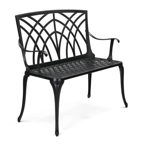VINGLI 38" Outdoor Bench Cast Aluminium Garden Bench, Orchid Porch Bench Patio Bench Deck Furniture for 1-2 Person Seat (Black) VINGLI