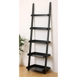 eHemco Modern 5 Tier Leaning Wall Ladder Bookshelf Organizer, Storage Rack, 70 Inches, Black eHemco