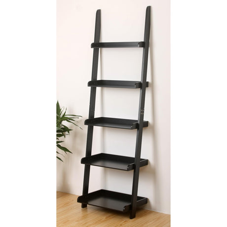 eHemco Modern 5 Tier Leaning Wall Ladder Bookshelf Organizer, Storage Rack, 70 Inches, Black eHemco
