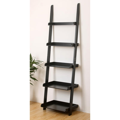 eHemco Modern 5 Tier Leaning Wall Ladder Bookshelf Organizer, Storage Rack, 70 Inches, Black
