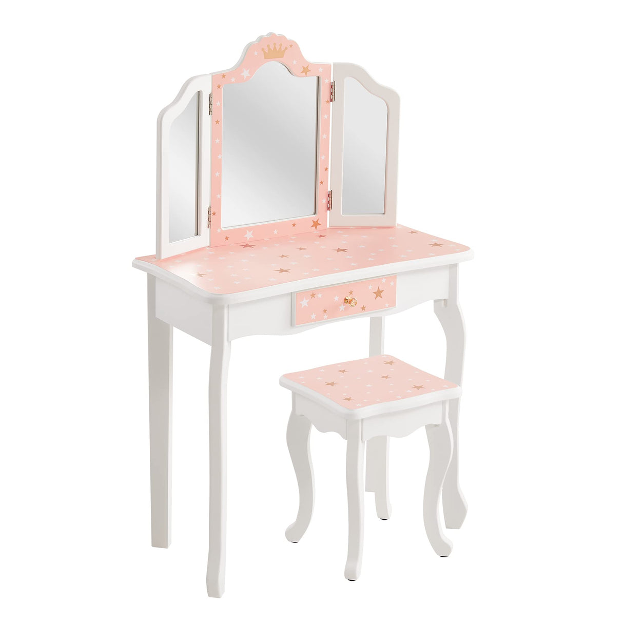 Nromant Kids Vanity Table and Chair Set, Girls Vanity Set with Stool, Tri-Folding Mirror, Makeup Dressing Princess Table with Drawer for Little Girls Nromant