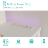 Lufeiya White Computer Desk with Power Outlet, 47 inch Teen Study Table Home Office Work Writing Gaming Desks with Charging Station Outlets Built in, White Lufeiya