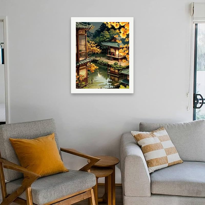 Oriental Paint by Numbers Kit for Adults - DIY Peaceful Japanese Garden Painting on Canvas 16x20 Inches, Acrylic Paint Set, Suitable for Beginners, Zen Art for Home Decoration or Gifts TAOPAOLAB