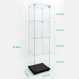 Yoluckea 4 Tiers Glass Display Cabinet with Bluetooth LED Light Strip, 1 Door Floor Standing Curio Cabinet with Universal Wheel for Home Office Display, Black Glass Bookshelf for Collections,Clear Top Yoluckea