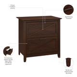 Bush Furniture Key West 2 Lateral File Cabinet | Document Storage for Home Office | Accent Chest with Drawers, 30"W x 20"D x 30"H, Bing Cherry Bush Business Furniture