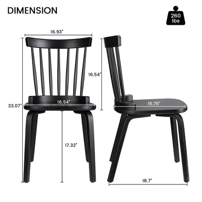 Unovivy Wood Dining Chairs Set of 4, Farmhouse Spindle Back, Widen Seat, Modern Mid-Century Country Style, for Living Room Restaurant, Black - WoodArtSupply