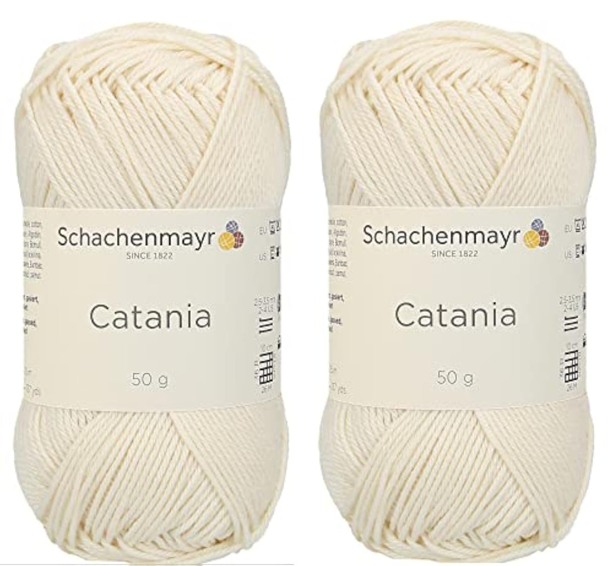 [ Set of 2 Skeins ] SMC Catania Originals 100% Mercerized Cotton Yarn, Total 3.52 Oz. Each 1.76 Oz (50g) / 136 Yrds (125 m) Amigurumi Yarn Fine-Sport 2 (130 Cream) Generic