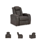 Signature Design by Ashley Fyne-Dyme Contemporary Power Recliner with Adjustable Headrest, Cup Holders and LED Lighting, Black & Gray Signature Design by Ashley