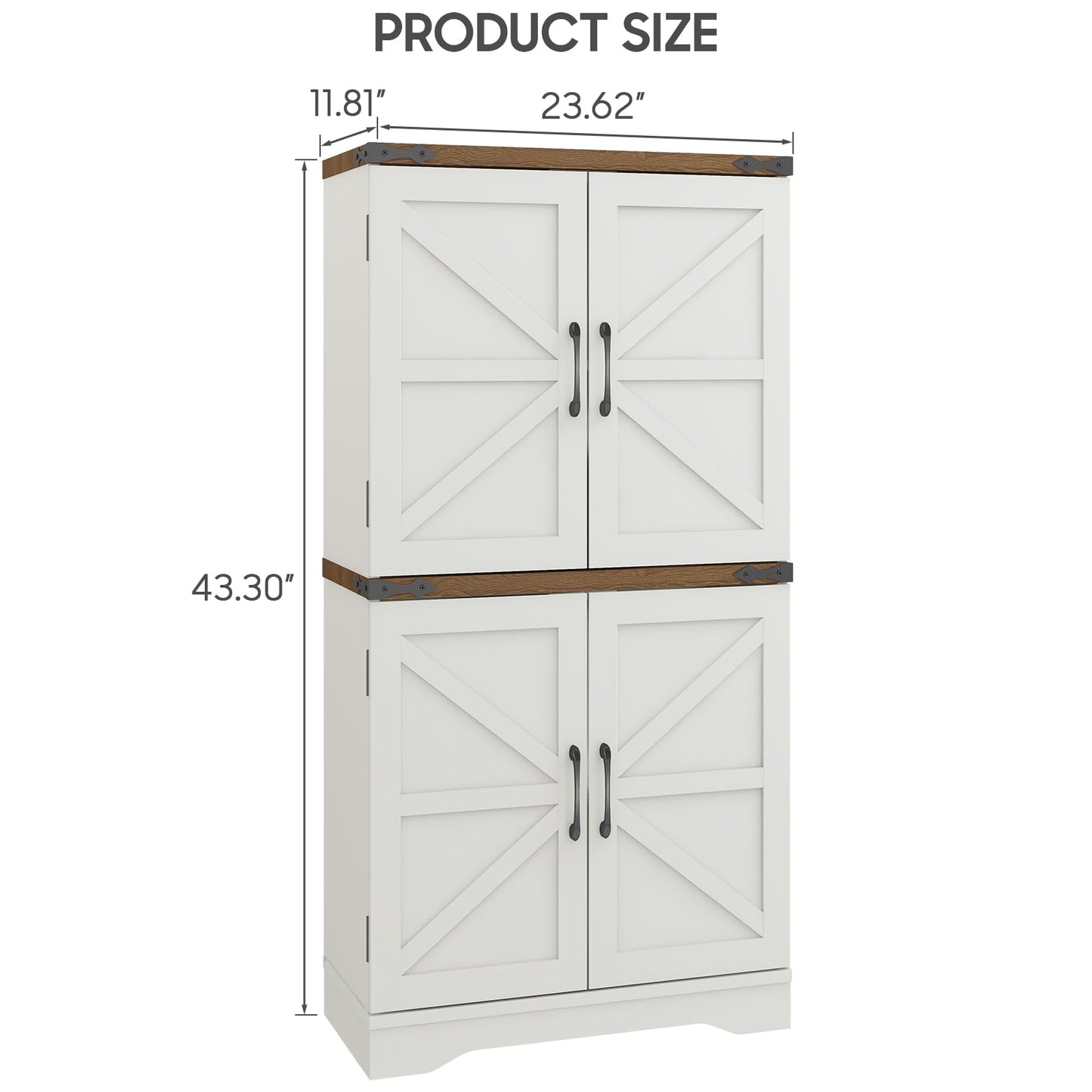 Vabches 43" Tall Farmhouse Kitchen Pantry, Floor Storage Cabinet with Adjustable Shelves, Farmhouse Storage Cabinet for Bathroom, Kitchen, Living Room, Rustic Style Cabinet