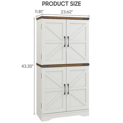 Vabches 43" Tall Farmhouse Kitchen Pantry, Floor Storage Cabinet with Adjustable Shelves, Farmhouse Storage Cabinet for Bathroom, Kitchen, Living Room, Rustic Style Cabinet