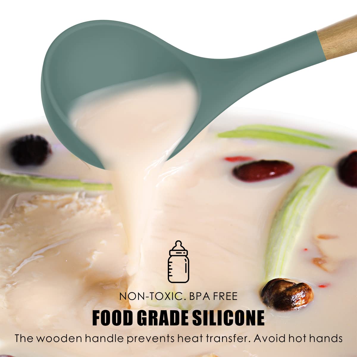 Silicone Cooking Utensils Set - 446°F Heat Resistant Silicone Kitchen Utensils for Cooking,Kitchen Utensil Spatula Set w Wooden Handles and Holder, BPA FREE Gadgets for Non-Stick Cookware (Colorful) oannao