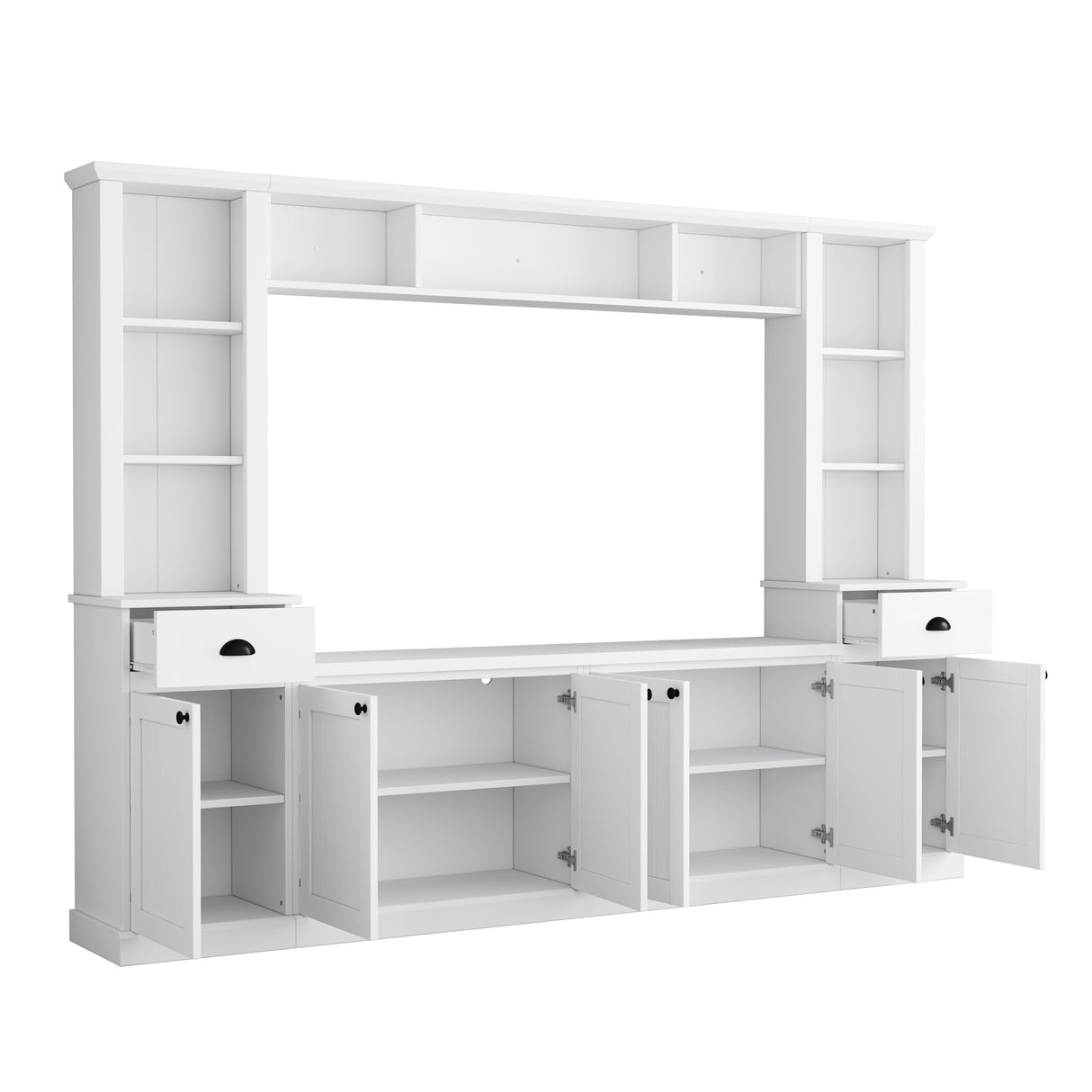 LUMISOL Modern Entertainment Wall Unit Set with Bridge for TVs Up to 75”, TV Stand Console Table with Adjustable Shelves, Large Media Console with Wine Cabinet, for Living Room, White LUMISOL