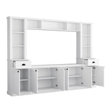 LUMISOL Modern Entertainment Wall Unit Set with Bridge for TVs Up to 75”, TV Stand Console Table with Adjustable Shelves, Large Media Console with Wine Cabinet, for Living Room, White LUMISOL