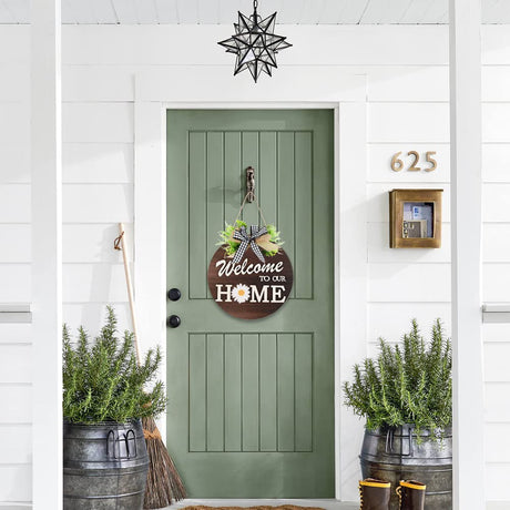Interchangeable Welcome Sign for Front Door with 4 Seasonal Wreaths and 14 Changeable Icons, Farmhouse Front Door Signs, Door Decoration Porch Decor, Seasonal Wooden Home Sign Home décor (6wood) HOMCDALY