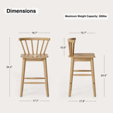 HoeuThien Wood Bar Stools Set of 3, 24" Wooden Counter Height Barstools, Modern Armless Farmhouse Bar Dining Chairs with Back & Footrest for Kitchen Island Pub Natural Oak HoeuThien