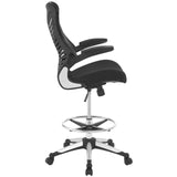 Modway Charge Drafting Chair - Reception Desk Chair - Drafting Stool with Flip-Up Arms in Vinyl, Black Modway