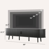 Mid Century Modern TV Stand for 75/65/55 inch TV, Farmhouse TV Stand with Charging Station, Fluted Entertainment Center with Storage and Sliding Doors, TV and Media Consol for Living Room, Black, 69" Syvella