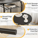 Shahoo 3-Piece Wooden Dining Table Set, Kitchen Breakfast Nook Sets with 2 Chairs & Round Tabletop, Space Saving Furniture Metal Frame and Built-in Wine Rack, Black Shahoo