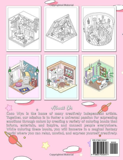 Pocket Room: Coloring Book Features Tiny, Cozy, Beautiful & Peaceful Rooms Illustrations for Relaxation and Stress Relieving