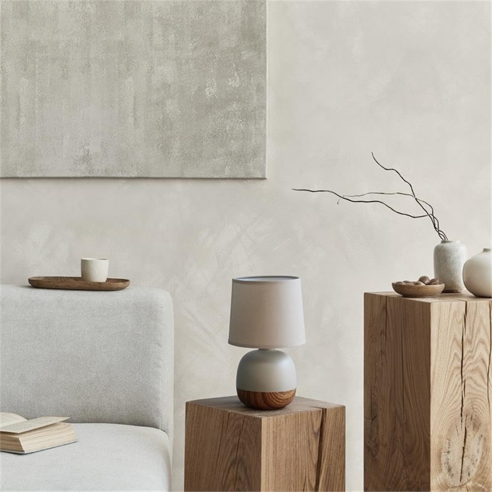 Simple Designs LT2078-LWG Petite Mid Century Table Lamp, Light Wood and Light Gray Simple Designs