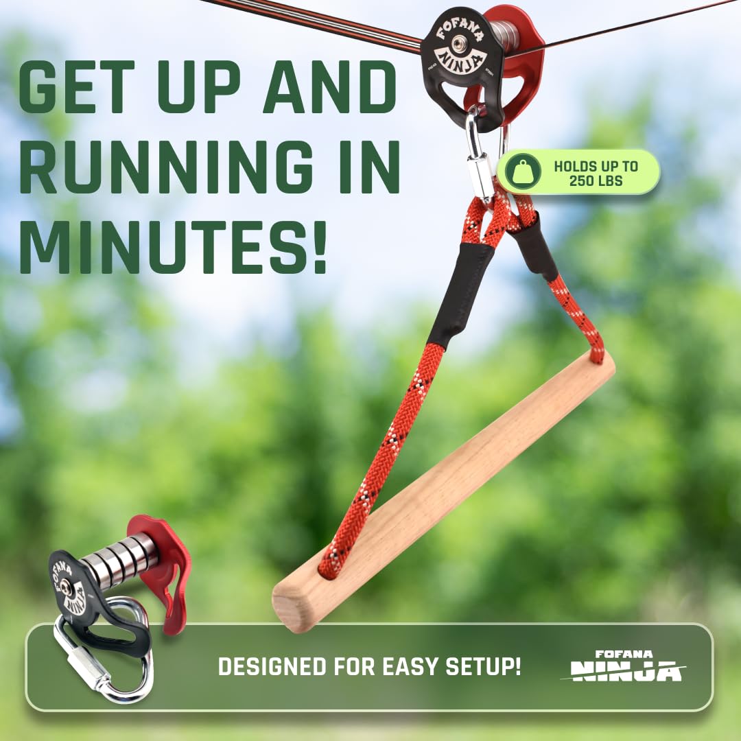 Fofana Ninja Slider Slackline Pulley - Turn Slacklines Into Ziplines with The Most Fun New Accessory for Your Ninja Warrior Obstacle Course for Kids - Patented Design Fofana