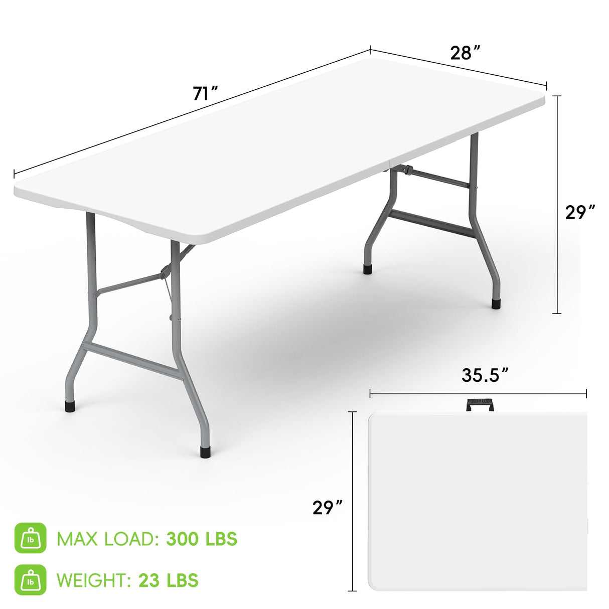 HLPB 6ft Folding Table with Handle & Safety Locks - Portable Picnic & Camping Table, Indoor/Outdoor Dining & Work Table for Weddings & Parties Plastic Construction HLPB