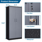 PEUKC Metal Garage Storage Cabinet, 71 Inch Tall Storage Cabinet with Adjustable Shelves & Locking Doors, Tool Cabinets for Garage,Office,Home,School,Gym Storage (Grey+Black) PEUKC