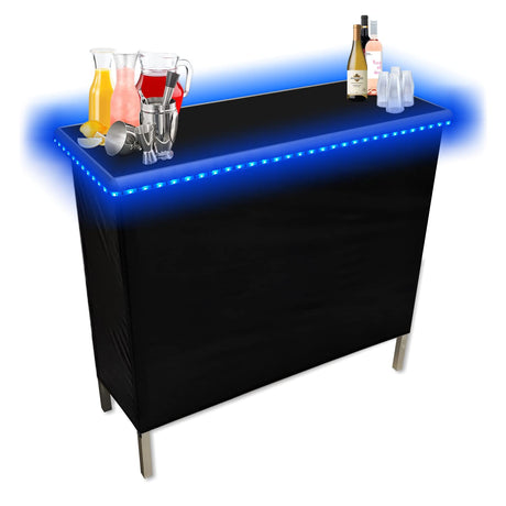PARTYPONG Black Folding Portable Party Bar with Patented Multi-Color LED Lights, Black Skirt, and Storage Shelf - Single Set PARTYPONG