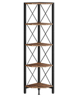 CHOEZON 5-Tier Corner Shelf, Corner Bookcase, 55.2" Tall Vertical Display Rack, Plant Stand, Open Storage Shelf, for Living Room, Bedroom, Study, Kitchen, Rustic Brown and Black TCJ12BF CHOEZON