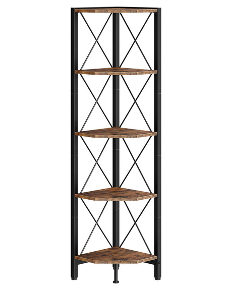 CHOEZON 5-Tier Corner Shelf, Corner Bookcase, 55.2" Tall Vertical Display Rack, Plant Stand, Open Storage Shelf, for Living Room, Bedroom, Study, Kitchen, Rustic Brown and Black TCJ12BF CHOEZON