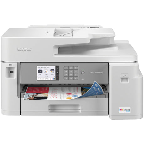 Brother MFC-J5855DW INKvestment Tank Color Inkjet All-in-One Printer with up to 1 Year of Ink in-box1 and to 11” x 17” Printing Capabilities, White Brother