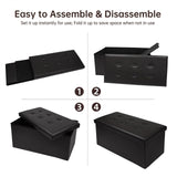 xupersodys 30 Inches Folding Storage Ottoman Bench, Faux Leather Footrest Ottoman, Storage Trunk Footrest for Bedroom, Living Room and Hallway, Support 350lbs, Black Black line xupersodys