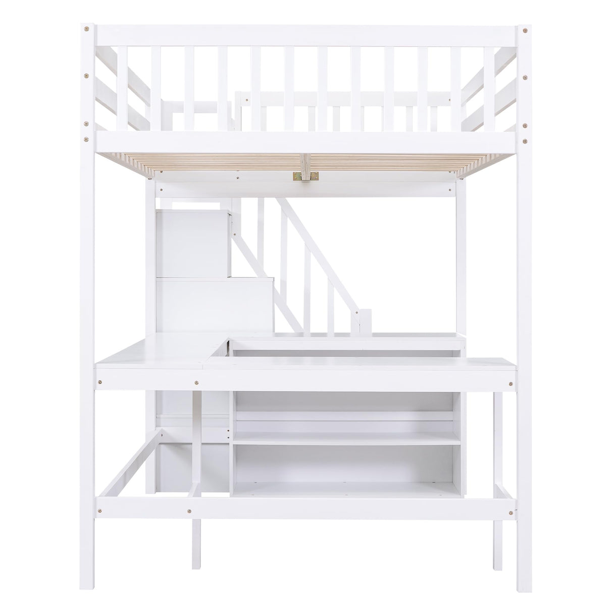 Harper & Bright Designs Multifunctional Full Size Loft Bed with Stairs and Desk in White Harper & Bright Designs