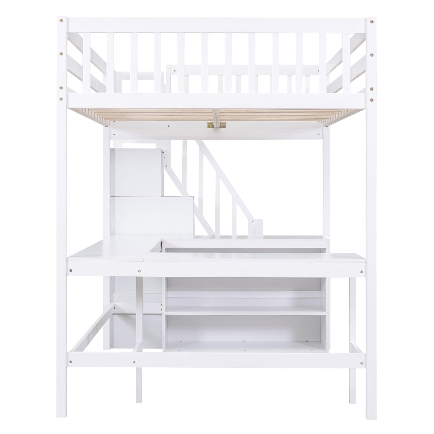 Harper & Bright Designs Multifunctional Full Size Loft Bed with Stairs and Desk in White