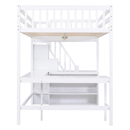 Harper & Bright Designs Multifunctional Full Size Loft Bed with Stairs and Desk in White