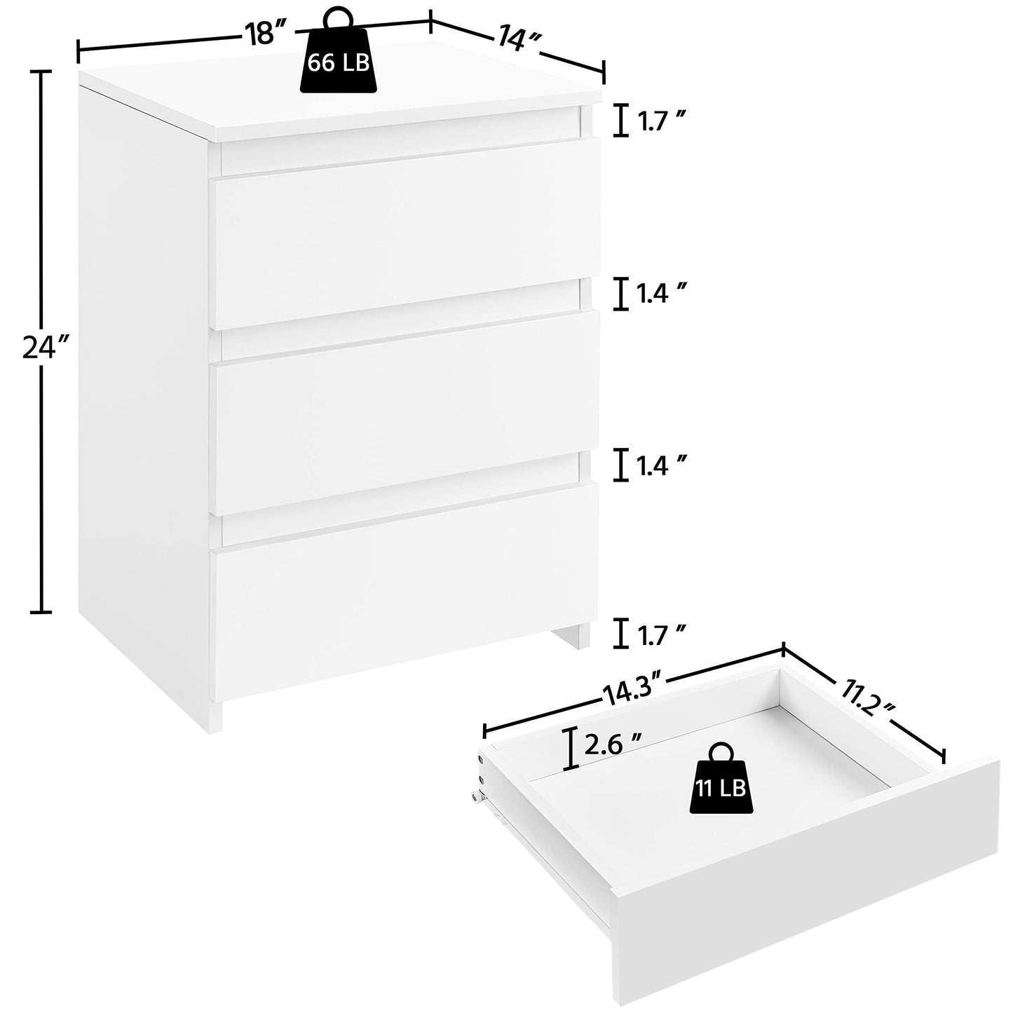 Yaheetech Wood Nightstands Set of 2, Bedside Tables with 3 Drawers, Solid Cabinet Units Telephone Tables with Storage Space for Bedroom/Small Space, White - WoodArtSupply