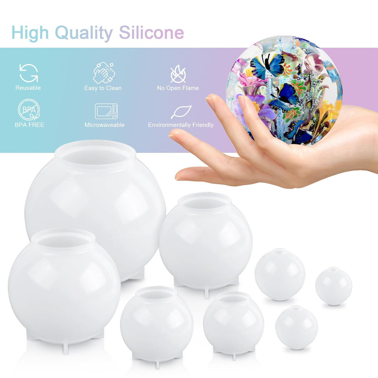 Sphere Resin Molds, 8 PCS Sphere Silicone Mold, Upgraded 3D Seamless Epoxy Molds，Large Ball Shape Flower Resin Mold for Home Decor, Flowers Preservation KISREL