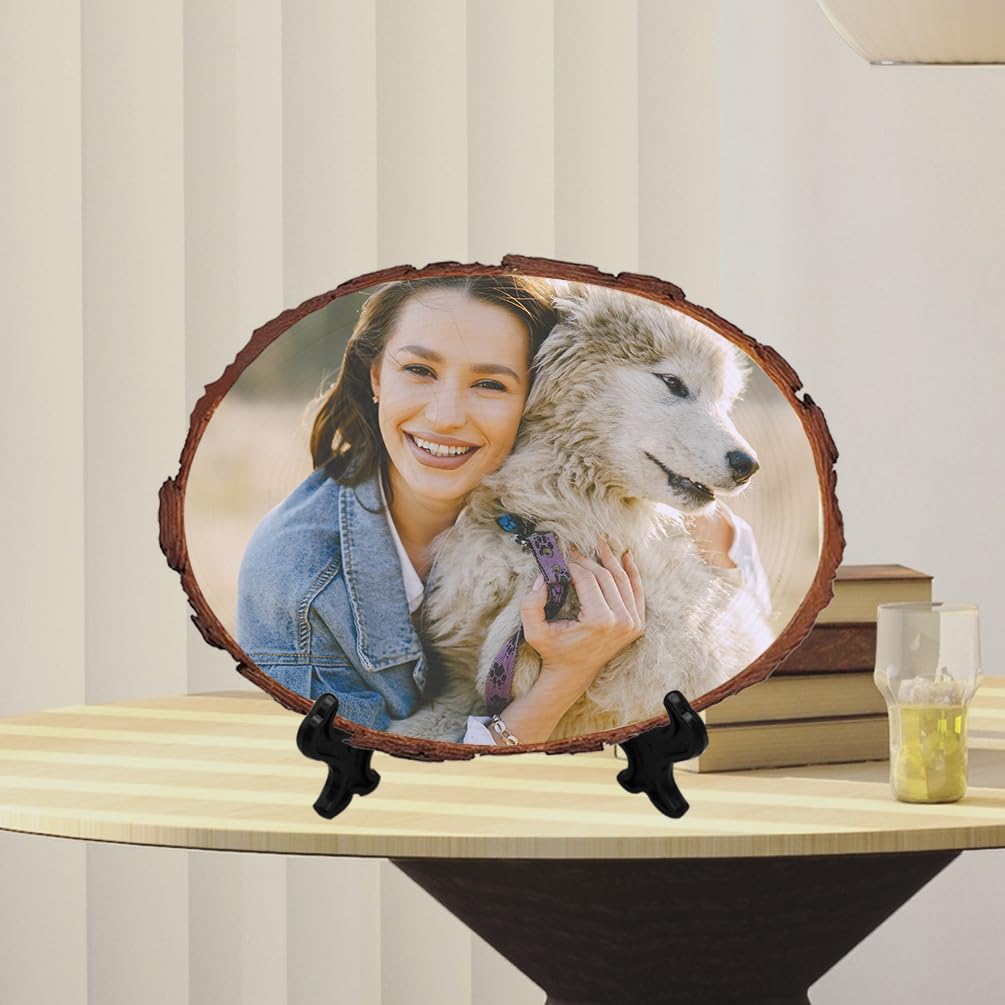 FolHaoth Personalized Picture Frame Album Custom Photo Printing on Wood Slices for Tabletop Desk Decor Retaining The Original Wood Style Wooden Craft Ornaments Gifts - WoodArtSupply