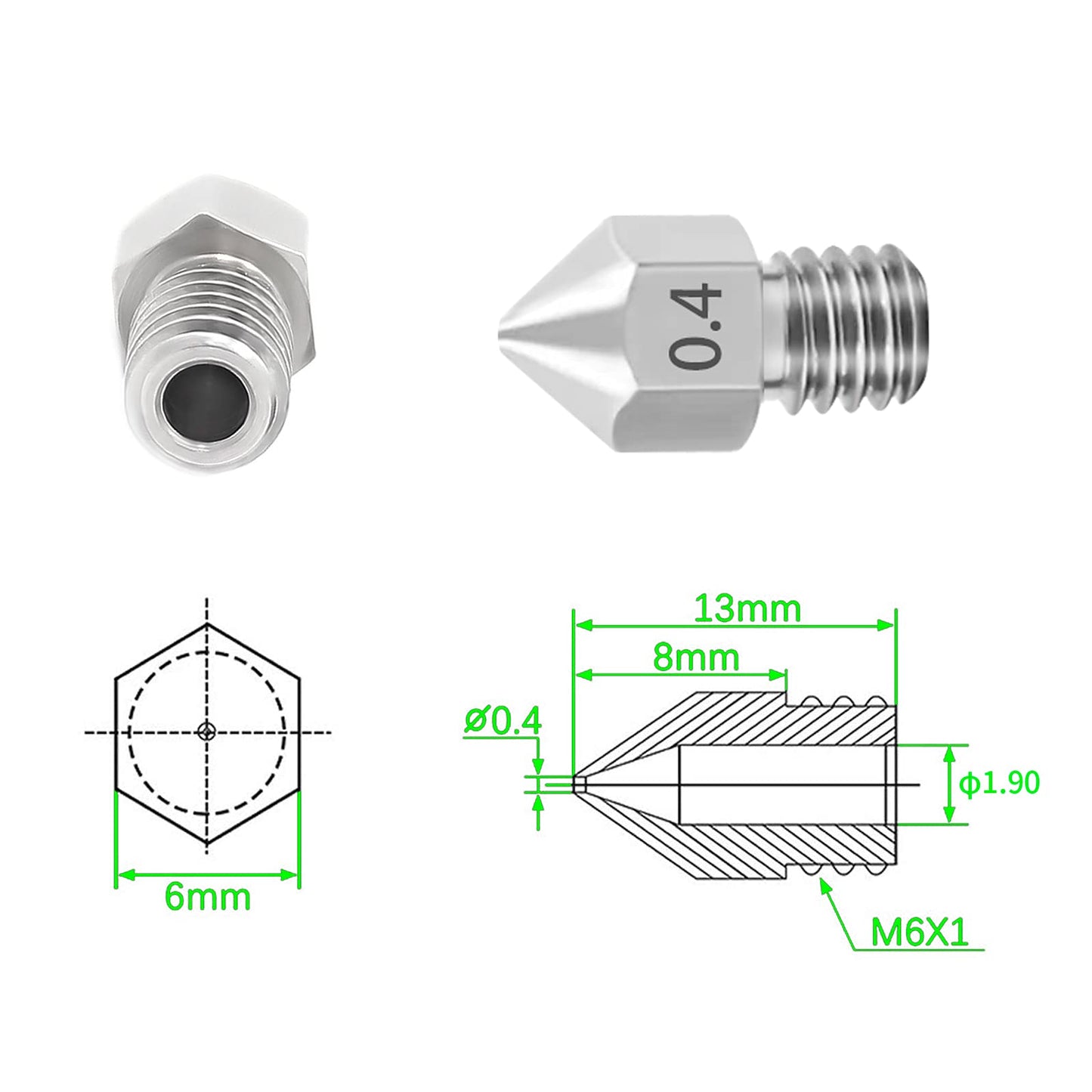 26PCS 3D Printer Nozzles Extruder Stainless Steel, Ender 3 Nozzle,MK8 Nozzles,Brass High Temperature Pointed Wear Resistant Nozzle Multiple Sizes 0.2 0.3 0.4 0.5 0.6 0.8 1.0 mm - WoodArtSupply