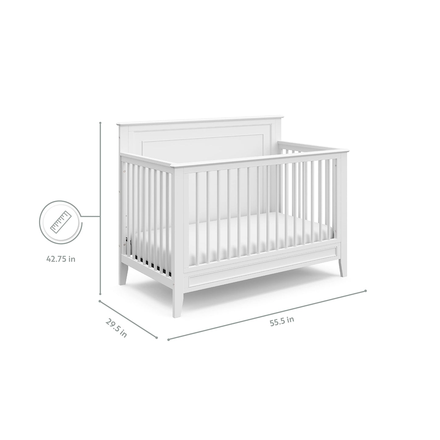 Storkcraft Solstice 5-In-1 Convertible Crib (White) – GREENGUARD Gold Certified, Converts to Toddler Bed and Full-Size Bed, Fits Standard Full-Size Crib Mattress, Adjustable Mattress Support Base