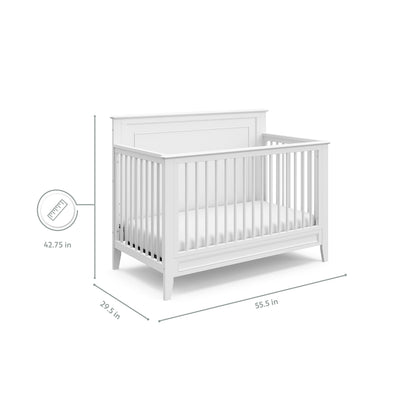 Storkcraft Solstice 5-In-1 Convertible Crib (White) – GREENGUARD Gold Certified, Converts to Toddler Bed and Full-Size Bed, Fits Standard Full-Size Crib Mattress, Adjustable Mattress Support  - WoodArtSupply